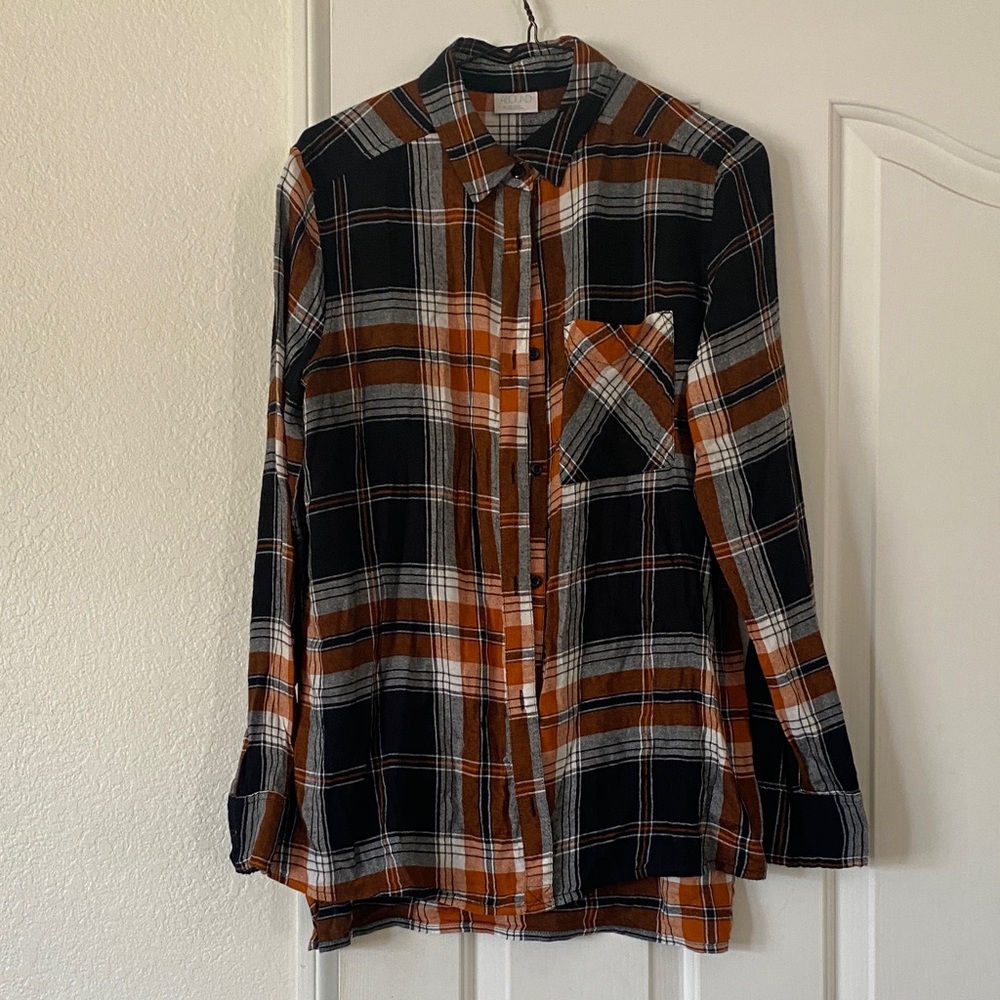 Abound Black and Orange Plaid Shirt